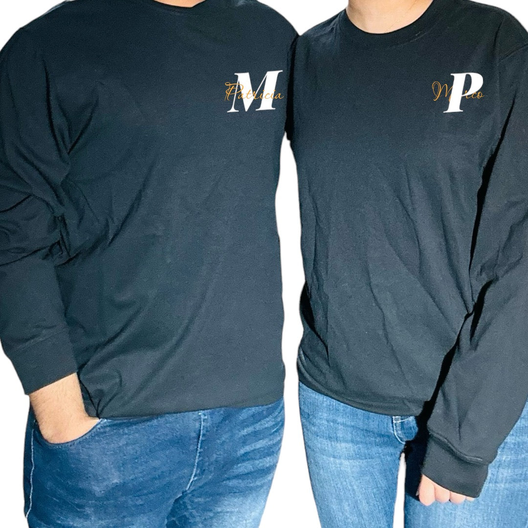 T-shirts avec noms et initiales pour couples