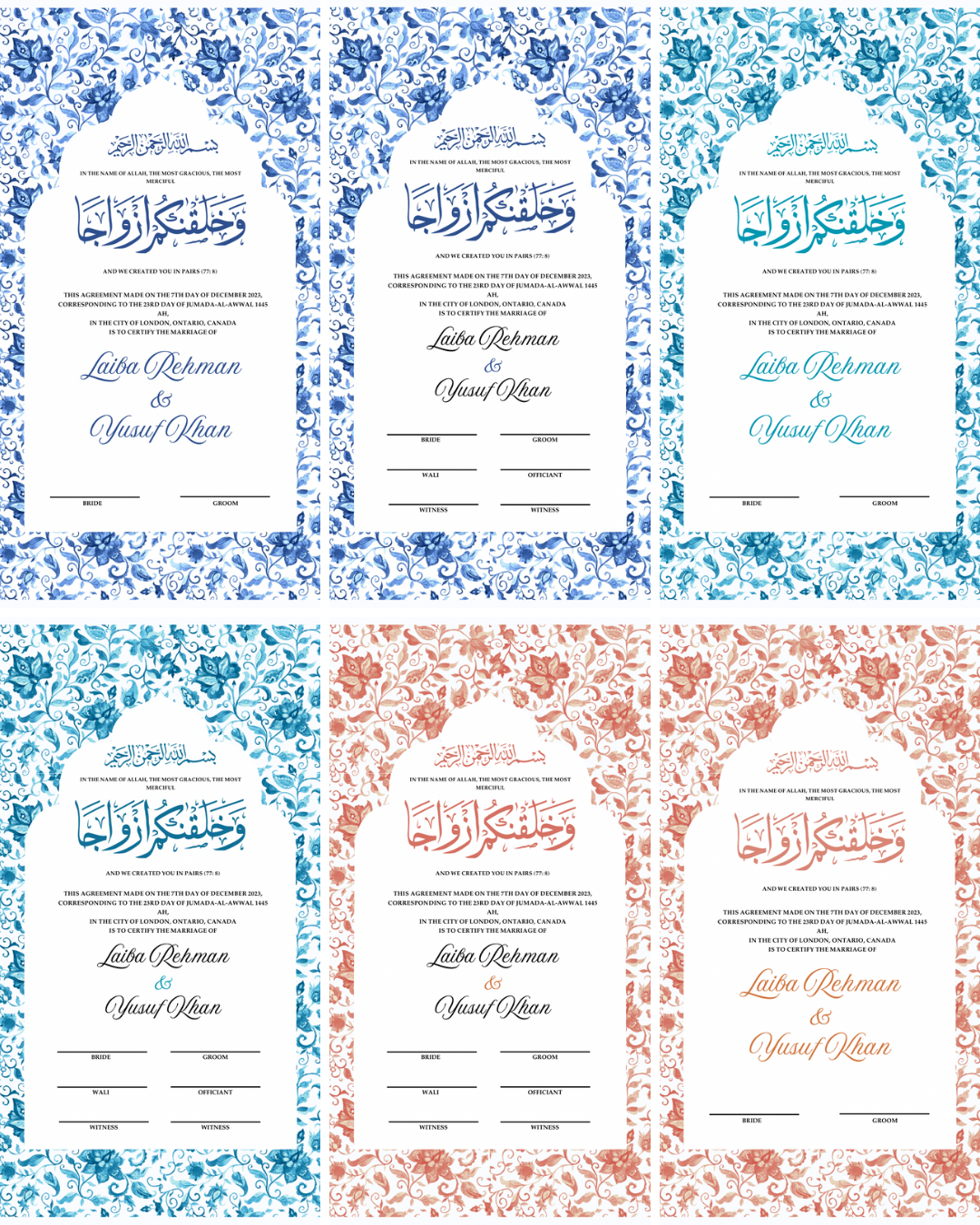 Luxury Nikkah Certificate - Heritage Arch