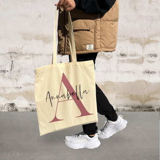 Sac personnalisé avec initiale et nom - Beige
