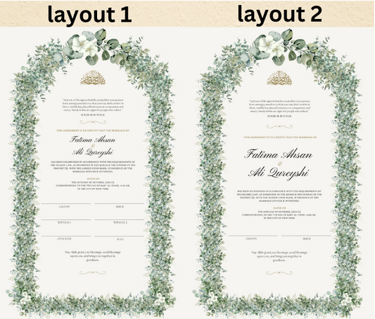 Luxury Nikkah Certificate - Verdant Blossom