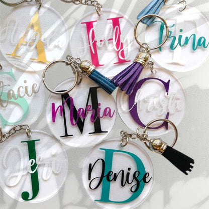 Name & Initial Customized Acrylic Keychain with Tassel