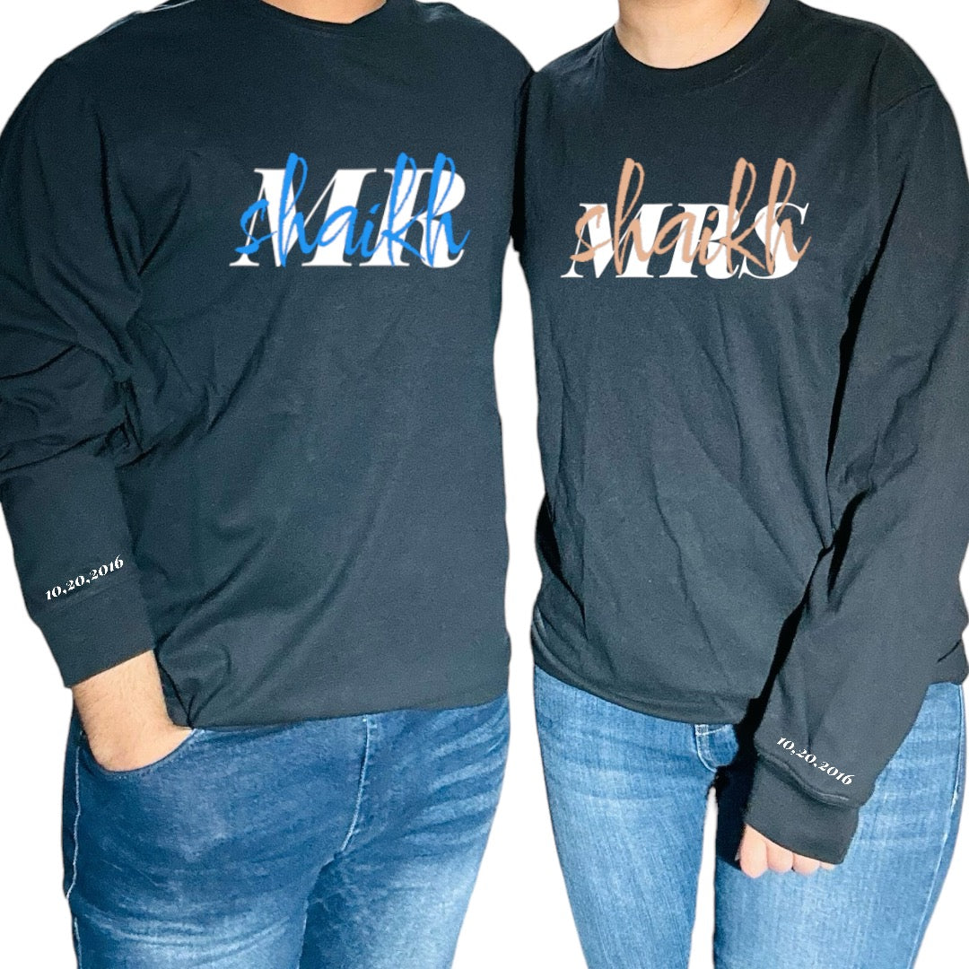 Mr & Mrs Shirts with Special Date on Cuff For Couple