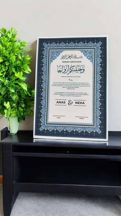 Luxury Nikkah Certificate - Afreen Blue