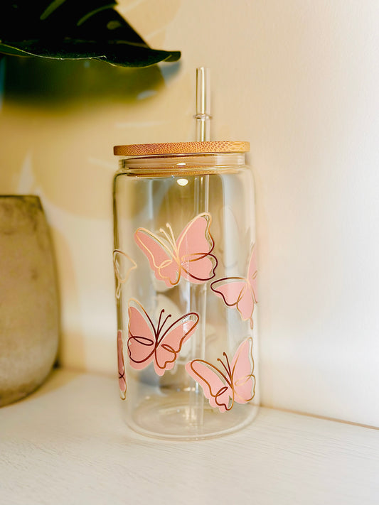 Pink and Golden Butterfly Tumbler 16oz