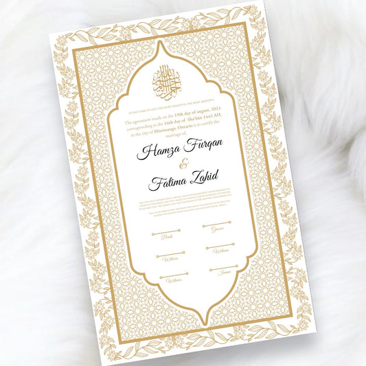 Luxury Nikkah Certificate - Golden Embrace