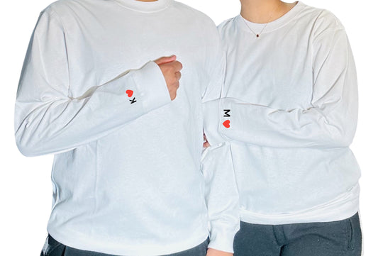 Initials with Heart on Cuff Shirts For Couples