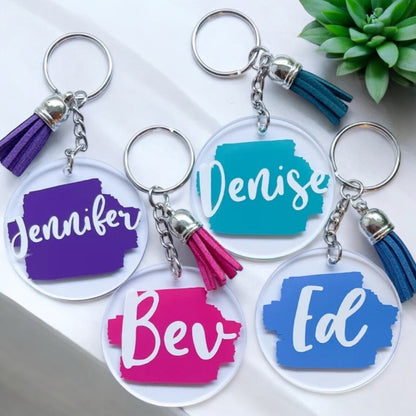 Name & Background Stroke Customized Acrylic Keychain with Tassel