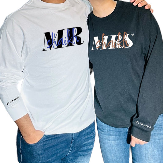 Mr & Mrs Shirts with Special Date on Cuff For Couple