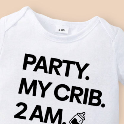 'Party. My Crib. 2 AM. Bring a bottle' Onesie