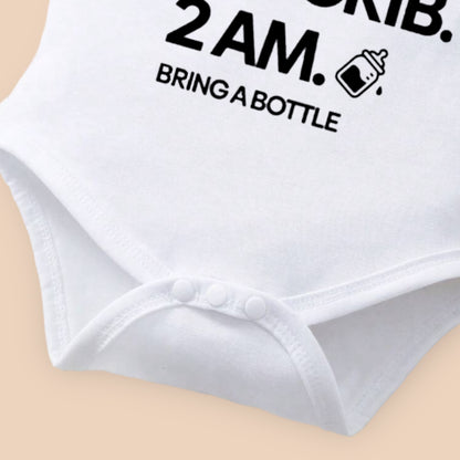 'Party. My Crib. 2 AM. Bring a bottle' Onesie