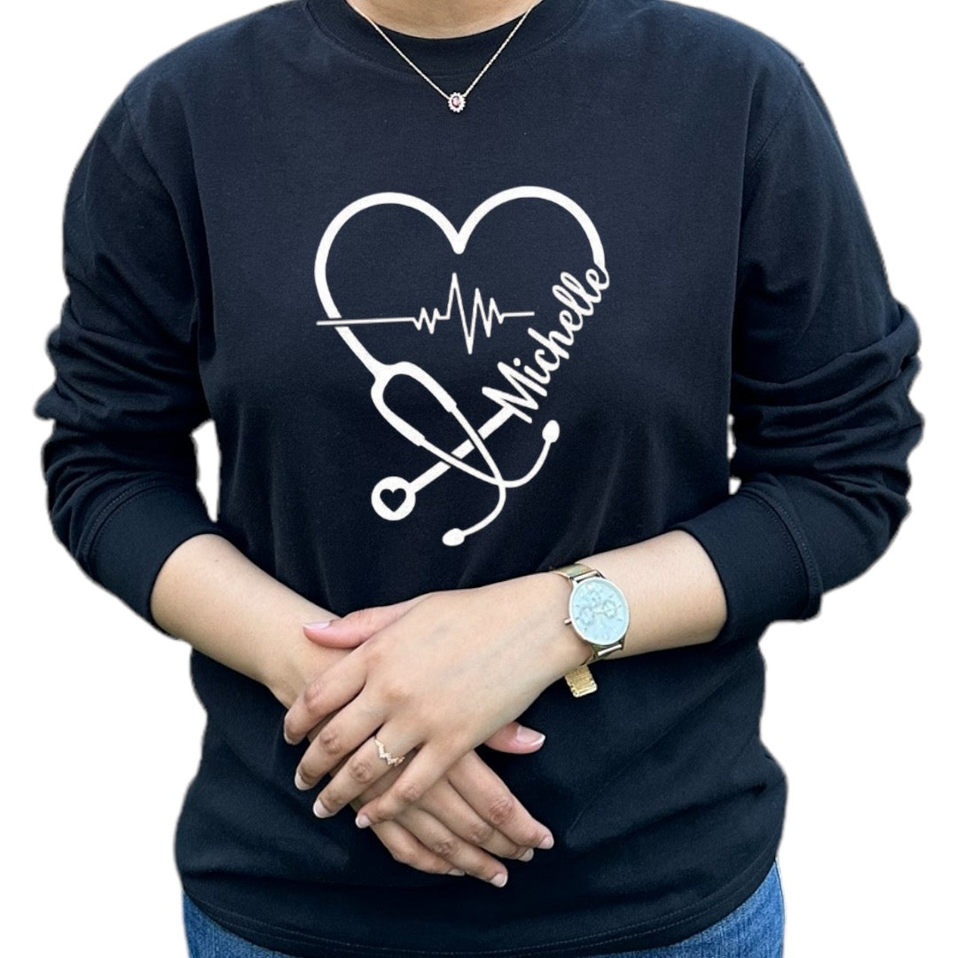 Stethoscope heart with cardiac rhythm shirt