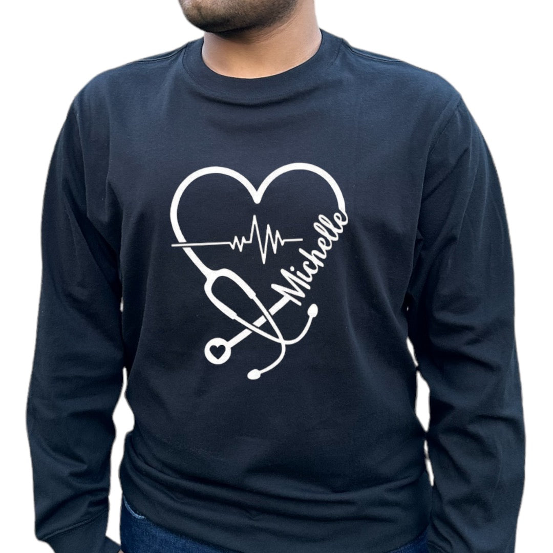 Stethoscope heart with cardiac rhythm shirt