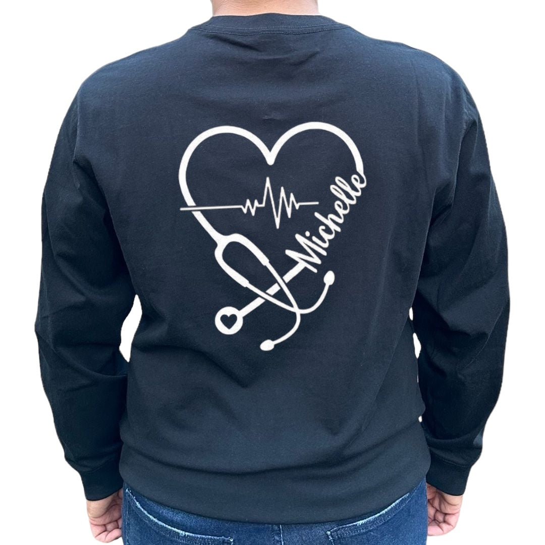 Stethoscope heart with cardiac rhythm shirt