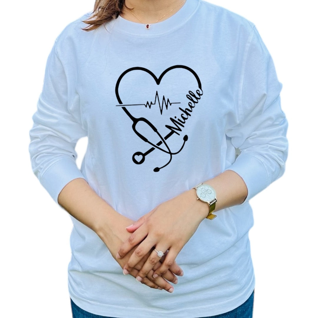 Stethoscope heart with cardiac rhythm shirt