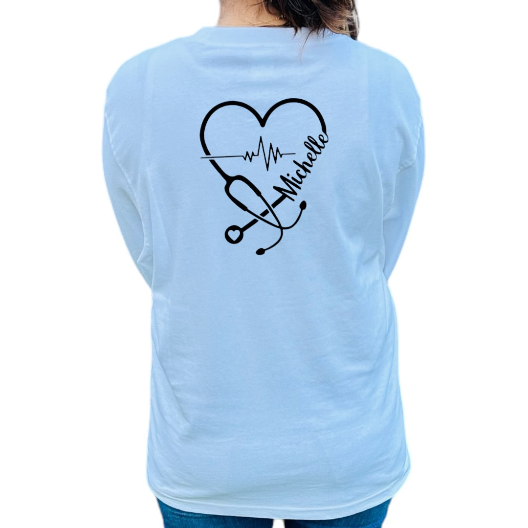 Stethoscope heart with cardiac rhythm shirt