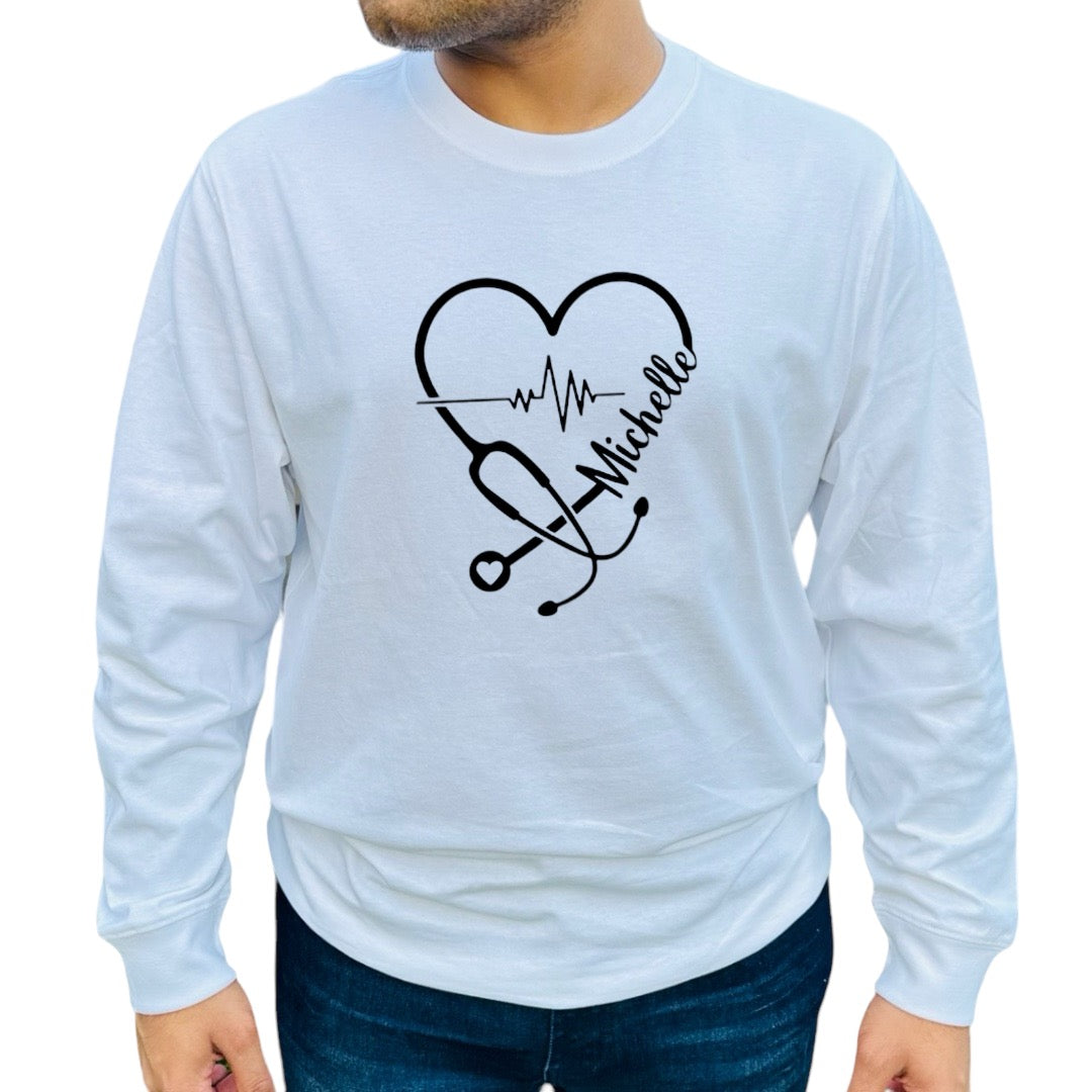 Stethoscope heart with cardiac rhythm shirt