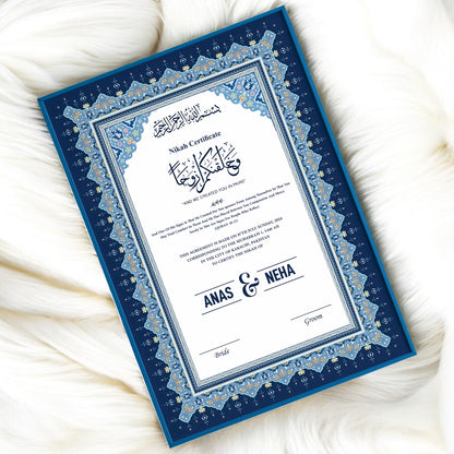 Luxury Nikkah Certificate - Afreen Blue