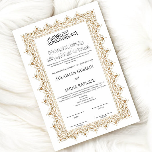 Luxury Nikkah Certificate - Golden Elegance