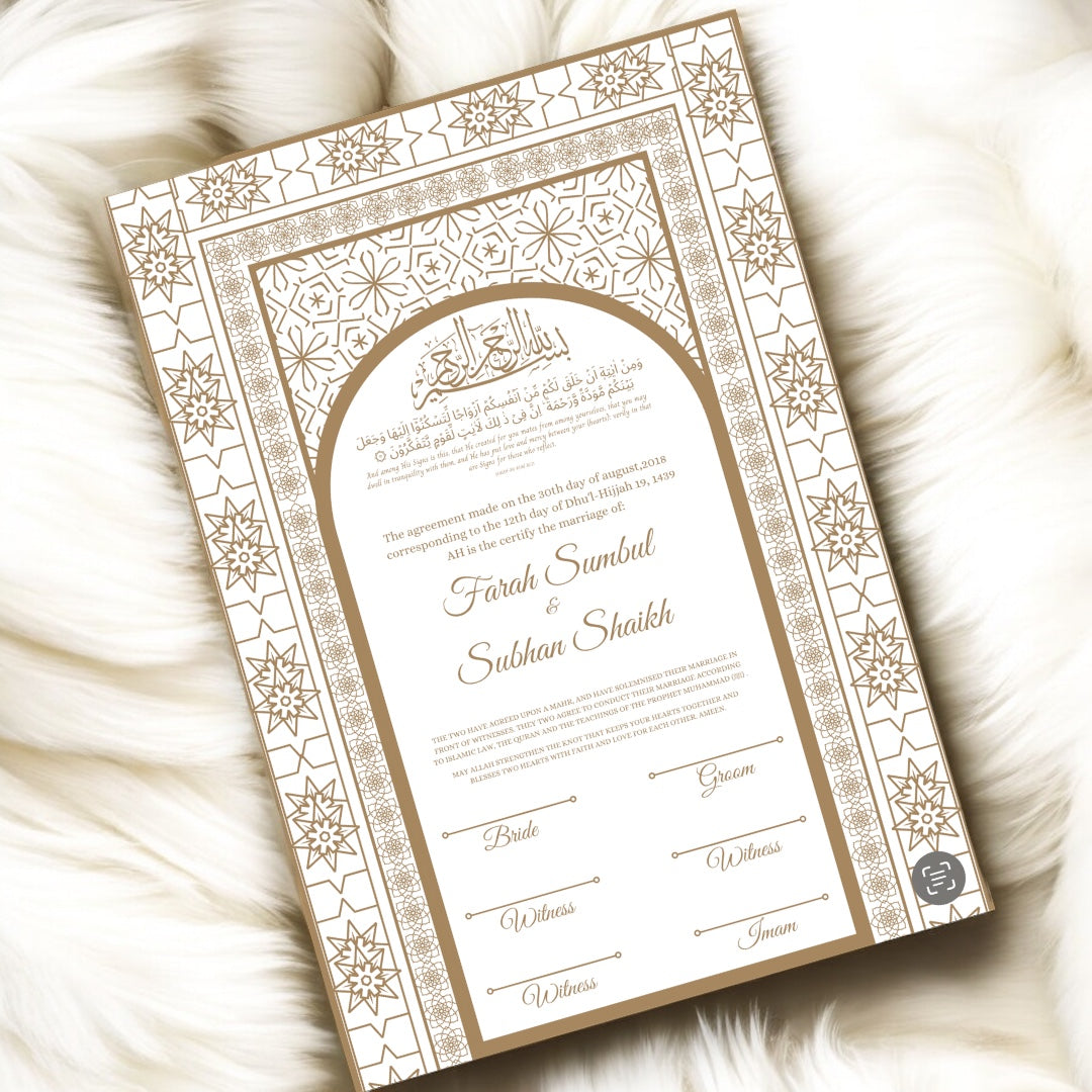 Luxury Nikkah Certificate - Golden Radiance