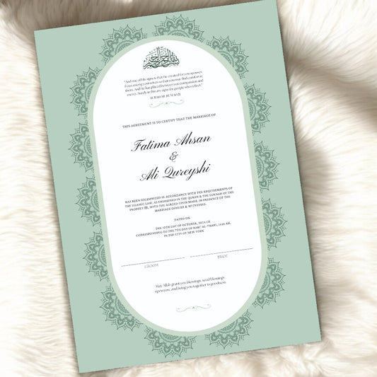 Luxury Nikkah Certificate - Verdant Embrace (Light)