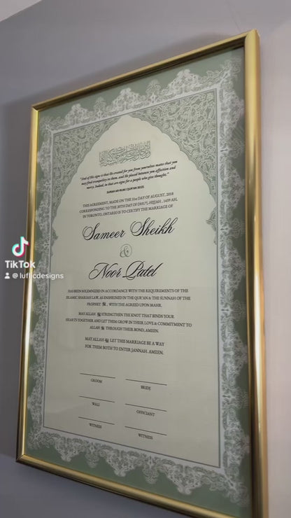 Luxury Nikkah Certificate - Heritage Garden