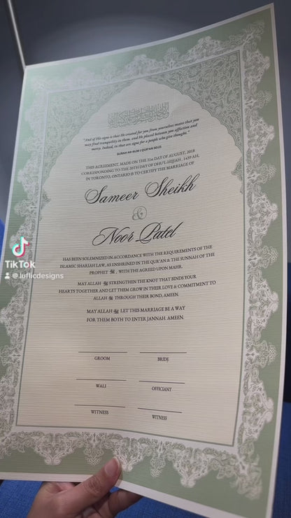 Luxury Nikkah Certificate - Heritage Garden